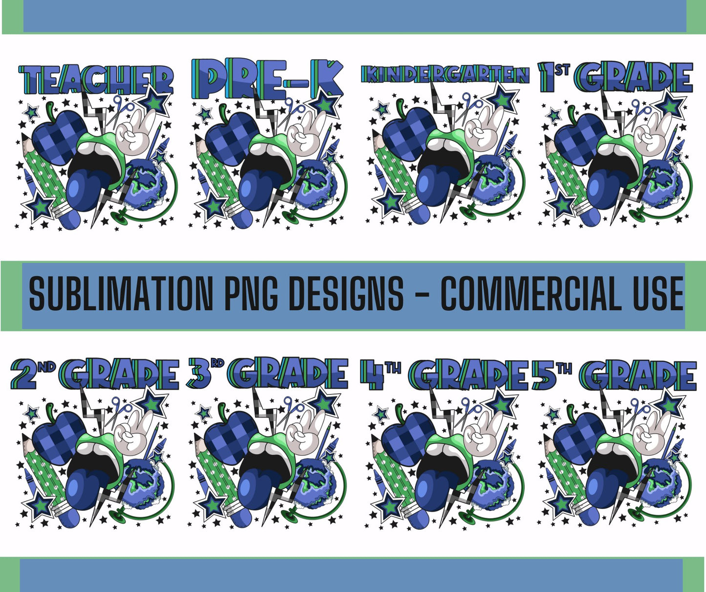 Sublimation PNG Sublimation PNG - 8x Back to school Blue Boys PNG Bundle, PNG Mega Bundle,Retro Shirt PNG Design, Grade school Design, Digital Download-Tumblerwrapdesigns