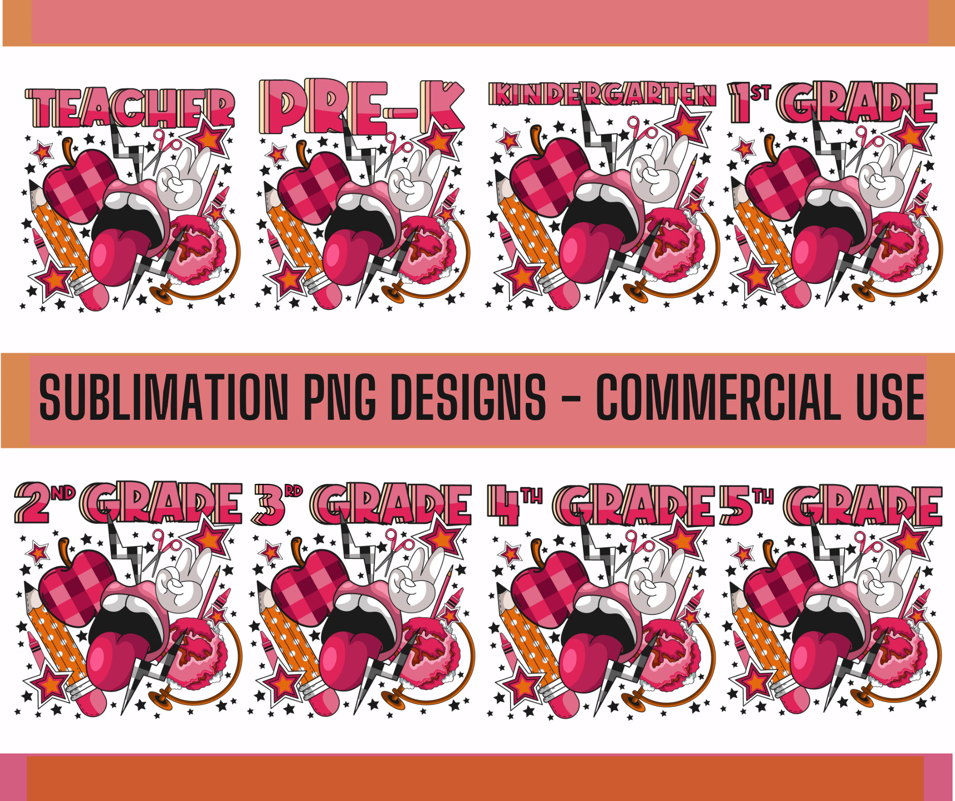 Sublimation PNG Sublimation PNG - 8x Back to school Pink Girls PNG Bundle, PNG Mega Bundle,Retro Shirt PNG Design, Grade school Design, Digital Download-Tumblerwrapdesigns