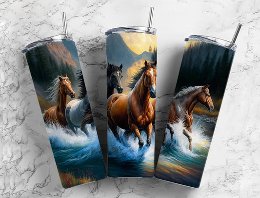 Alcohol Ink Horse 20oz Sublimation Tumbler Designs, Harem Nature 9.2 x 8.3” Straight Skinny Tumbler Wrap PNG, Sublimation Design PNG