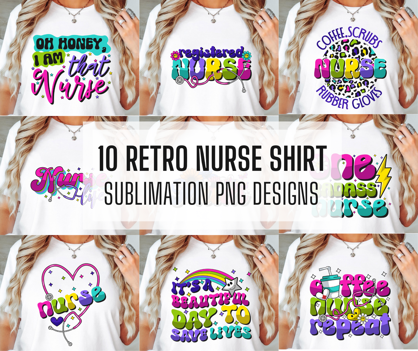 10x Retro Nurse PNG Bundle, PNG Mega Bundle, Nurse Beautiful Shirt PNG Design, Retro Nurse Shirt Design, Digital Download Sublimation Design