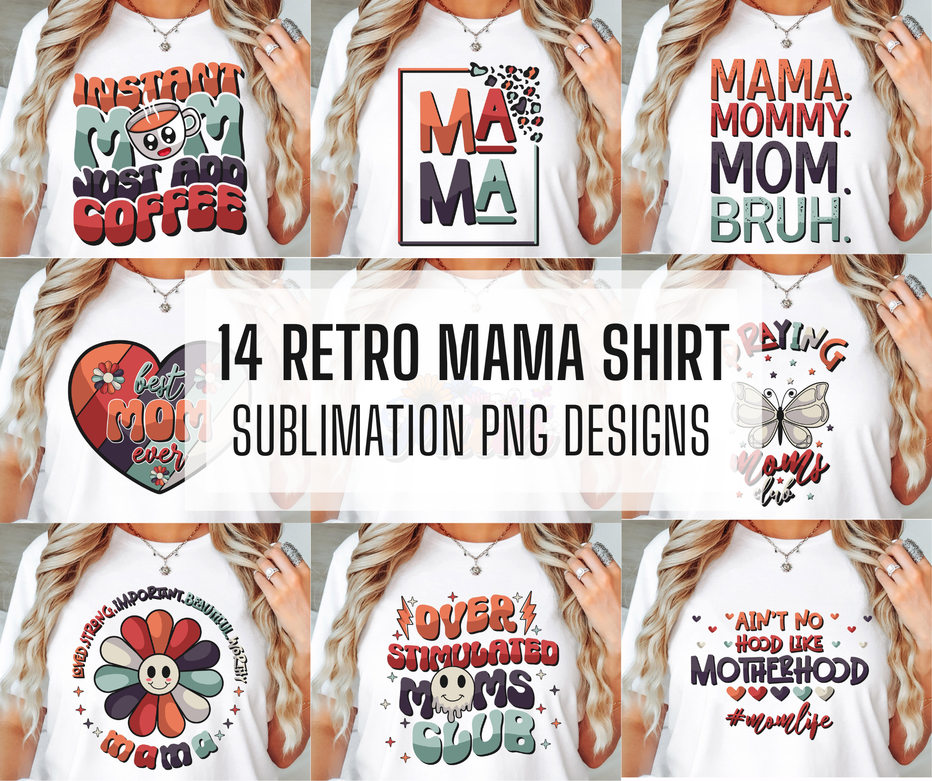 Sublimation PNG Sublimation PNG - 14x Retro Mama PNG Bundle, PNG Mega Bundle, Motivational Shirt PNG Design, Retro Mom Shirt Design, Digital Download, Sublimation Design-Tumblerwrapdesigns