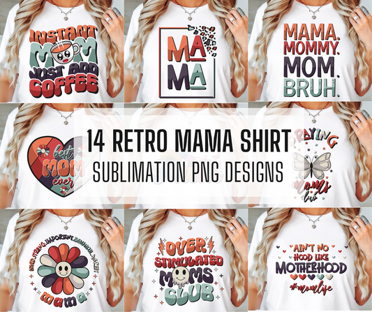 14x Retro Mama PNG Bundle, PNG Mega Bundle, Motivational Shirt PNG Design, Retro Mom Shirt Design, Digital Download, Sublimation Design