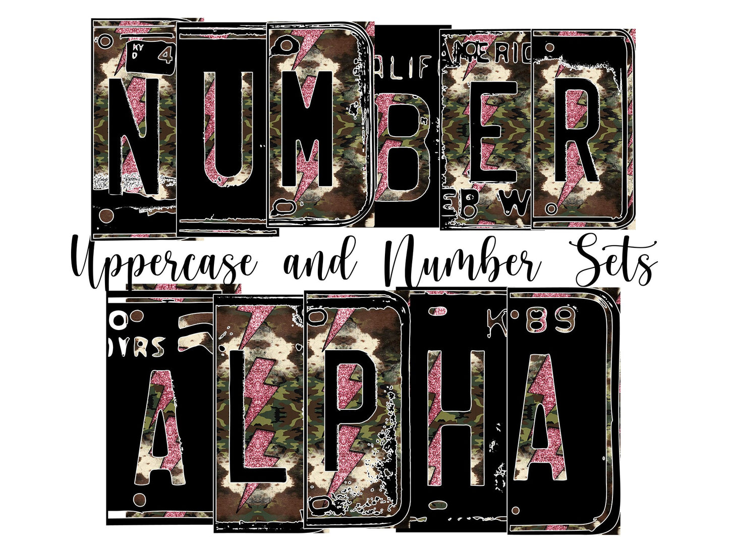 Lightning Bolt Number Plate Alphabet Uppercase Numbers PNG, Western Alphabet PNG Digital Download