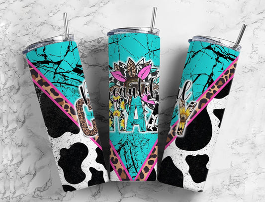 Beautiful Crazy 20oz Sublimation Tumbler Designs, Turquoise Gem 9.2 x 8.3” Straight Skinny Tumbler Wrap PNG, Cow Sublimation design