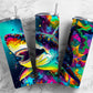 Rainbow shark 20oz Sublimation Tumbler Designs, Neon colorful 9.2 x 8.3” Straight Skinny Tumbler Wrap PNG