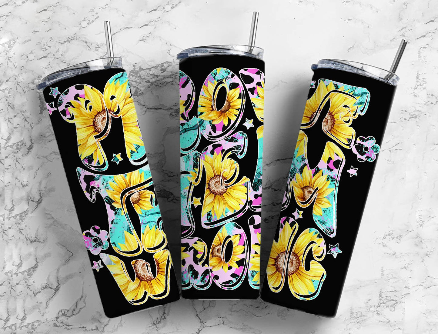 Sunflower Leopard Print 20oz Sublimation Tumbler Designs, Blue Gem Prove Them wrong 9.2 x 8.3” Straight Skinny Tumbler PNG