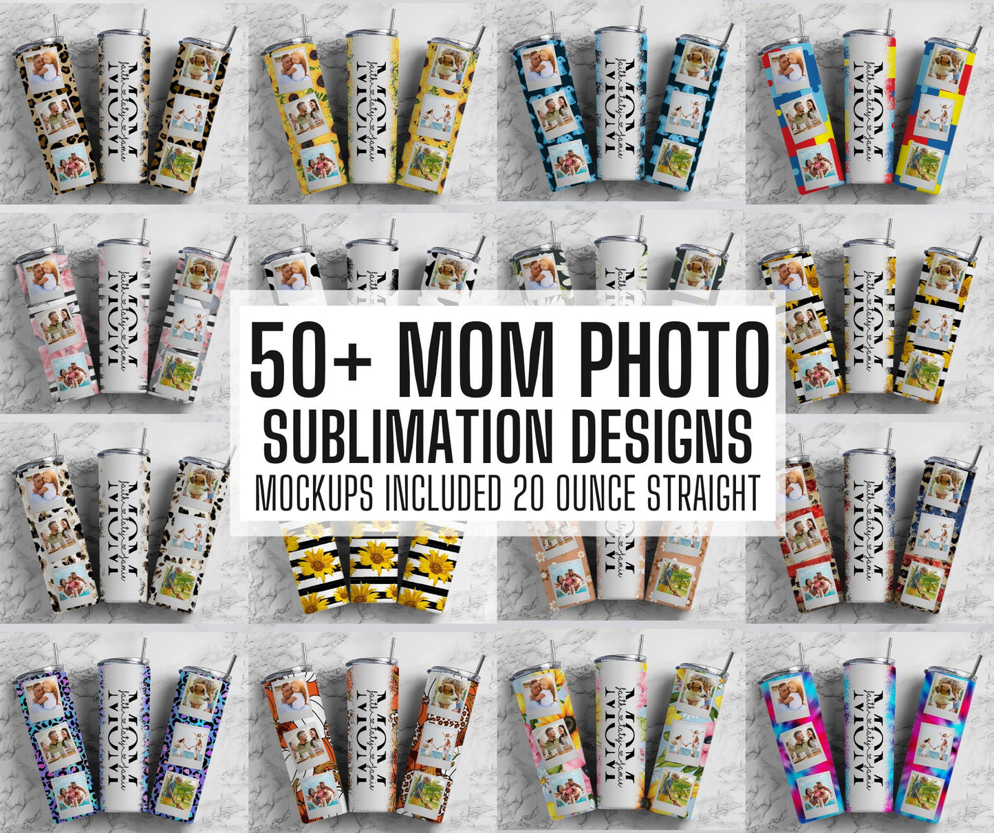 50+ MOM Tumbler, Seamless Tumbler, Design Bundle, MAMA Tumbler png, 20oz Straight Tumbler, Sunflower Tumbler Wrap, Floral tumbler PNG
