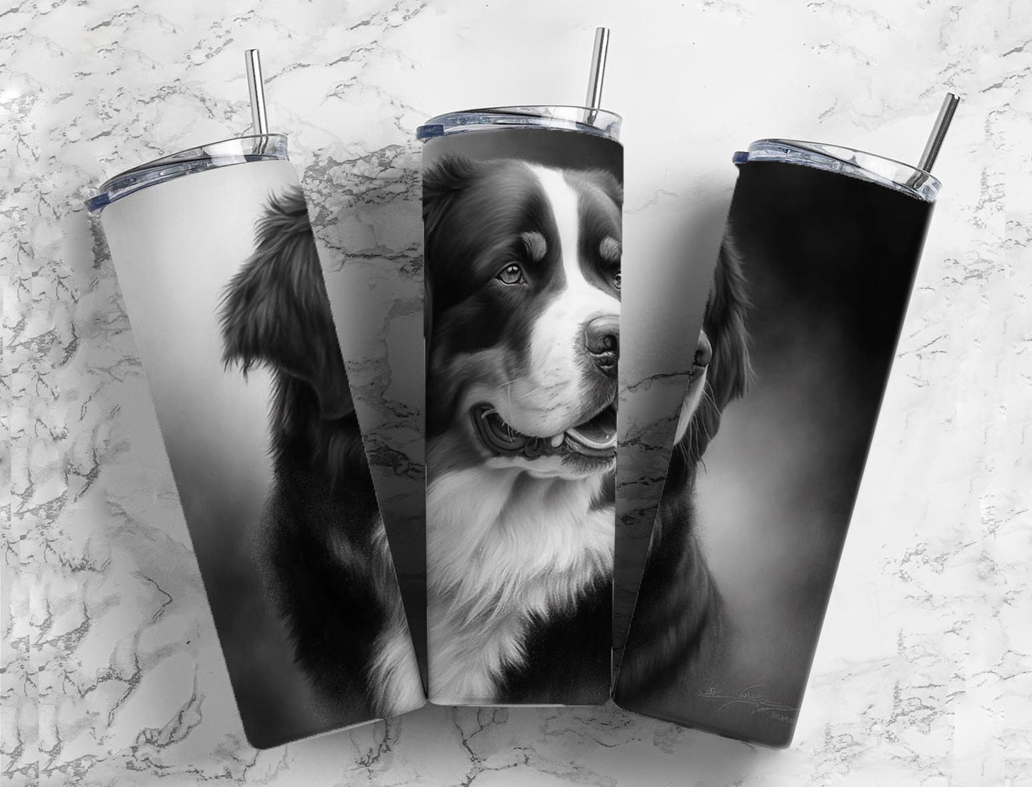 Border Collie 20oz Sublimation Tumbler Designs, Charcoal Painting 9.2 x 8.3” Straight Skinny Tumbler, Tumbler Wrap PNG