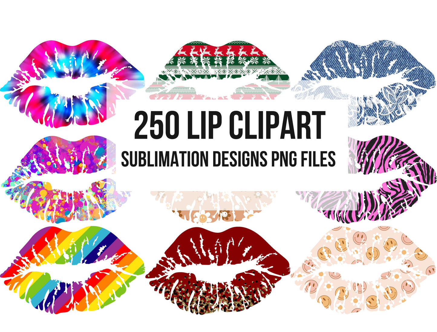 250+ Lip Design Elements, Commercial Use, Sublimation Design Bundle, Kiss Lips Clip Art, Sublimation PNG, Dog Paw