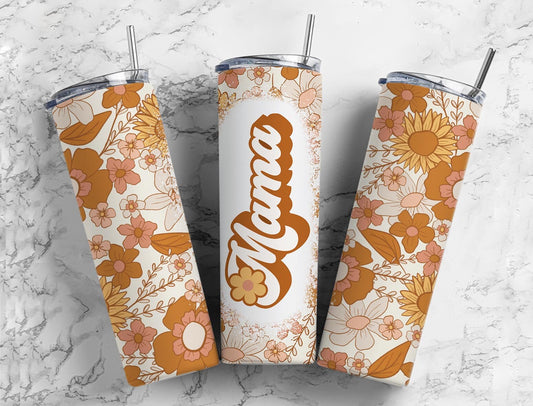 Retro Mama 20oz Sublimation Tumbler Designs, Mom Aesthetic Floral 9.2 x 8.3” Straight Skinny Tumbler Wrap PNG 48