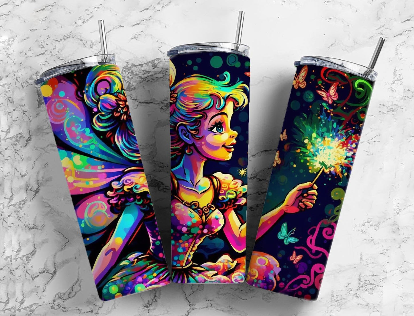 Rainbow fairy 20oz Sublimation Tumbler Designs, colorful fantasy 9.2 x 8.3” Straight Skinny Tumbler Wrap PNG