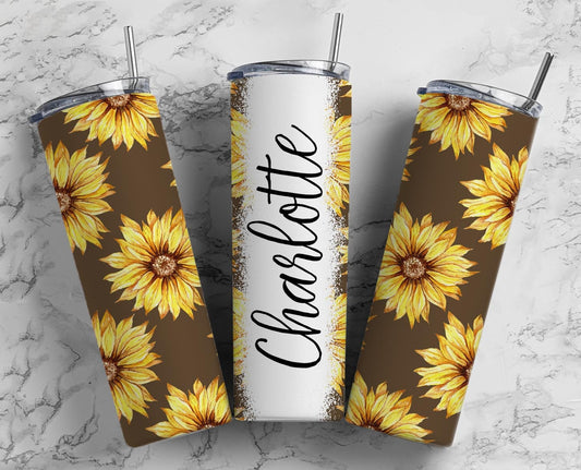 Brown sunflower 20oz Sublimation Tumbler Designs, Yellow floral 9.2 x 8.3” Straight Skinny Tumbler Wrap PNG