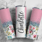 Pink Flower 20oz Sublimation Tumbler Designs, Retro Aesthetic Glitter Split , 9.2 x 8.3” Straight Skinny Tumbler Wrap PNG 137