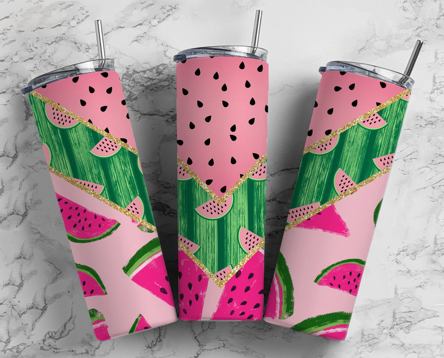 Watermelon 20oz Sublimation Tumbler Designs, Summer Melon 9.2 x 8.3” Straight Skinny Tumbler Wrap PNG 37