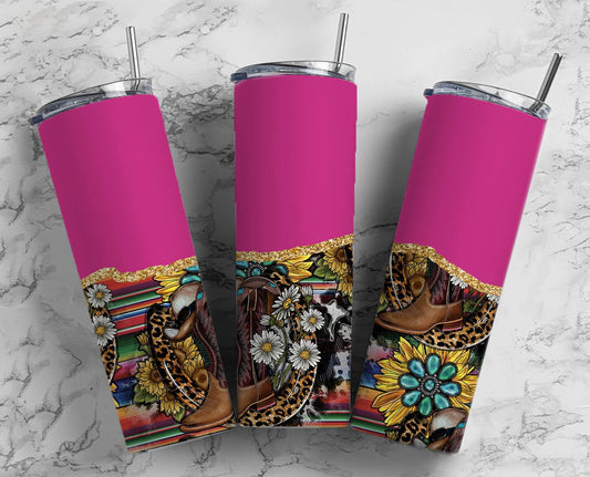 Country Pink 20oz Sublimation Tumbler Designs,Teal Gem Western 9.2 x 8.3” Straight Skinny Tumbler Wrap 12