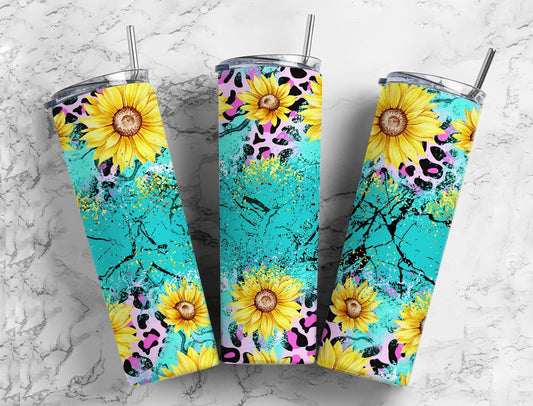 Turquoise Leopard 20oz Sublimation Tumbler Designs, Brown Leopard Print 9.2 x 8.3” Straight Skinny Tumbler Wrap, Country Western PNG