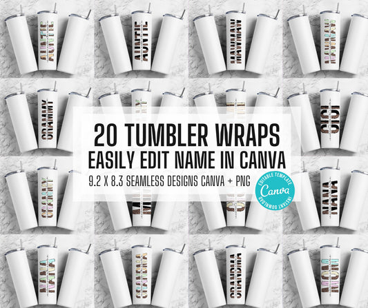 Mega Bundle Split Family 200 Editable Canva Tumbler Templates, Add Your Own Name, Canva Template, 9.2x8.3 Seamless Tumbler Wrap Designs