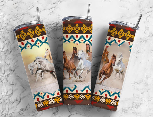 Aztec Horse 20oz Sublimation Tumbler Designs, Aztec Country Western 9.2 x 8.3” Straight Skinny Tumbler, Horse Lover Wrap PNG