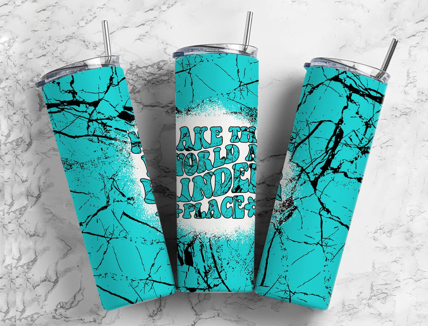 Blue Gem Black 20oz Sublimation Tumbler Designs, Make The World A Kinder Place 9.2 x 8.3” Straight Skinny Tumbler PNG