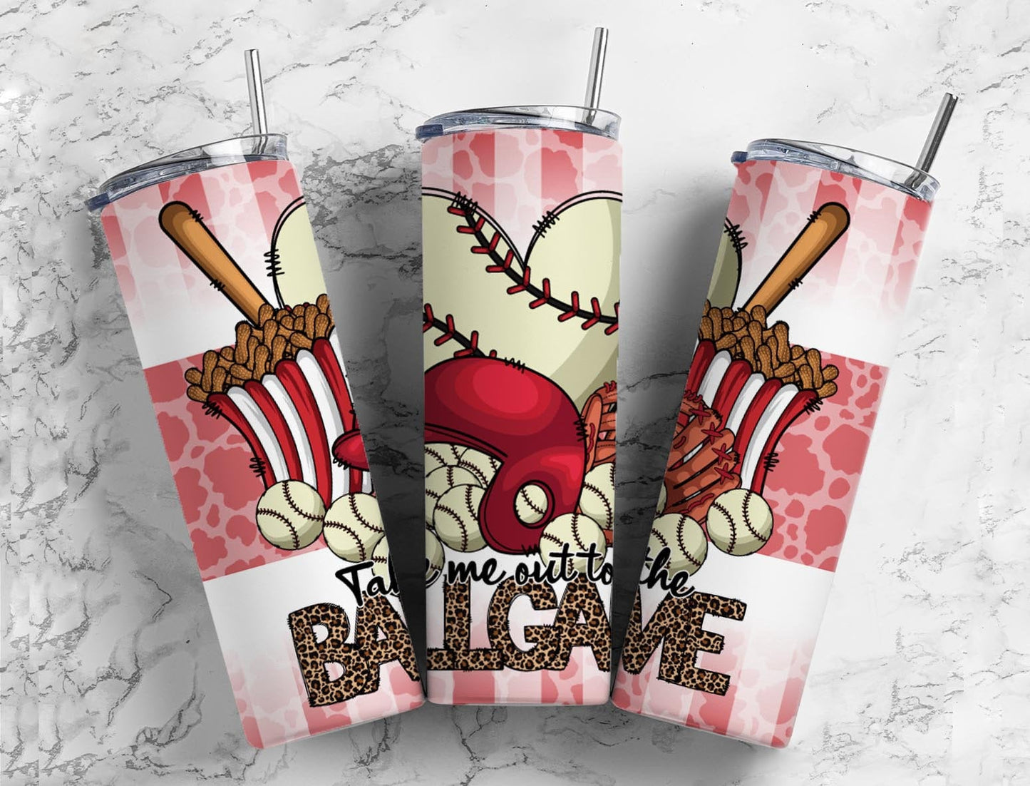 Take me out to the ballgame 20oz Sublimation Tumbler Designs, baseball sports 9.2 x 8.3” Straight Skinny Tumbler Wrap PNG