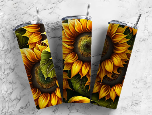 Sunflower floral 20oz Sublimation Tumbler Designs, yellow botanical 9.2 x 8.3” Straight Skinny Tumbler Wrap PNG