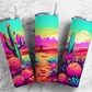 Rainbow cactus 20oz Sublimation Tumbler Designs, Colorful landscape 9.2 x 8.3” Straight Skinny Tumbler Wrap PNG