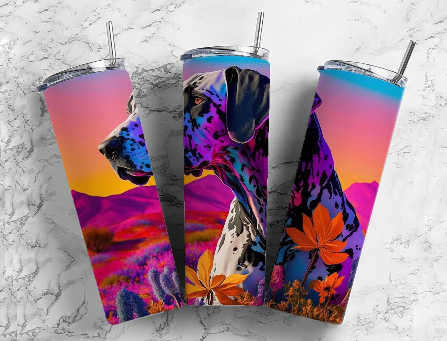 Basset Hound 20oz Sublimation Tumbler Designs, Vibrant Neon Rainbow 9.2 x 8.3” Straight Skinny Tumbler, Tumbler Wrap PNG