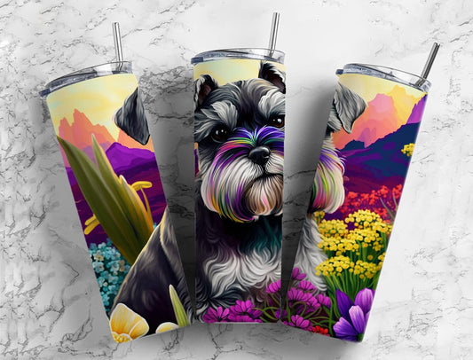 Dog Fluffy 20oz Sublimation Tumbler Designs, Floral Planet 9.2 x 8.3” Straight Skinny Tumbler, Tumbler Wrap PNG