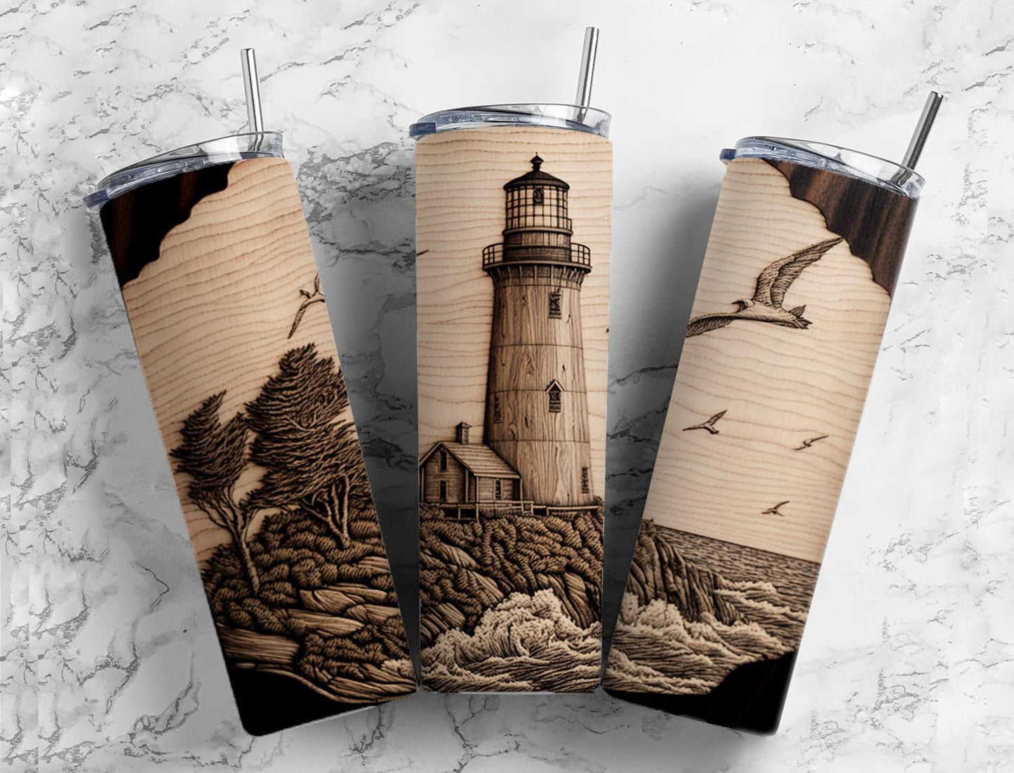 Lighthouse Beach 20oz Sublimation Tumbler Designs, Olden Days 9.2 x 8.3” Straight Skinny Tumbler, Tumbler Wrap PNG