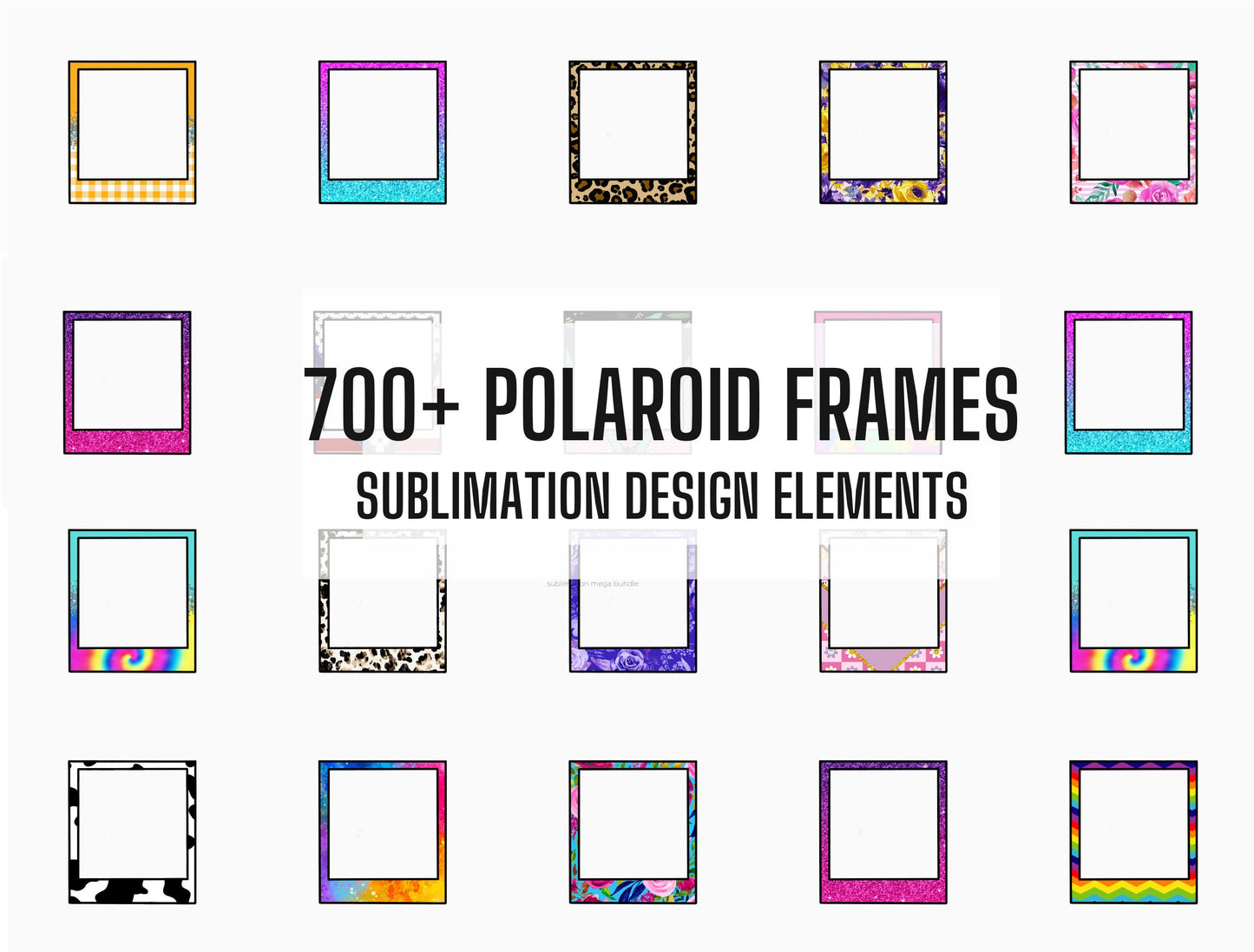 700+ Polaroid Photo Frame Design Elements, Commercial Use, Sublimation Design Bundle, Add your own Photo Sublimation PNG,