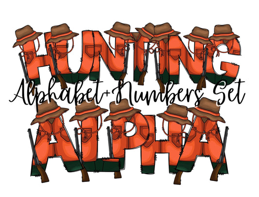 Hunting Doodle Letters Alphabet with Uppercase and Numbers PNG, Alphabet PNG Digital Download PNG