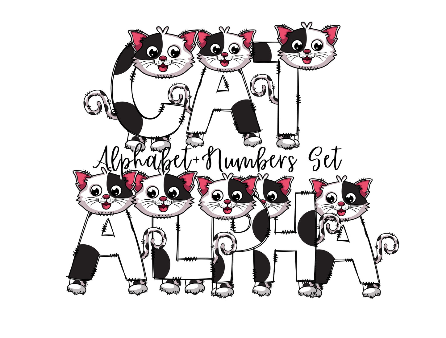 Cat Kitten Doodle Letters, Kitty Alphabet, Cat Alphabet PNG, Entire Doodle Alphabet Uppercase Lowercase Numbers PNG, Lion Tiger png