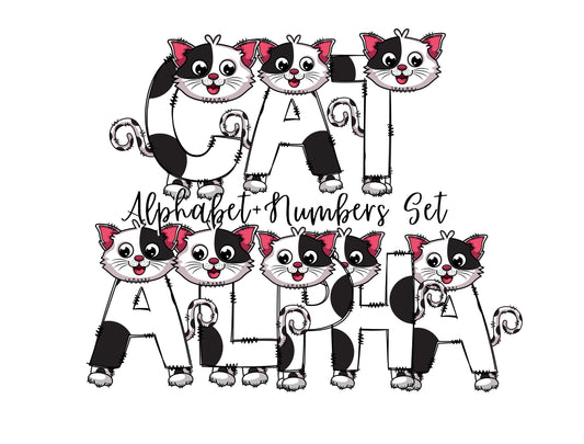 Cat Kitten Doodle Letters, Kitty Alphabet, Cat Alphabet PNG, Entire Doodle Alphabet Uppercase Lowercase Numbers PNG, Lion Tiger png