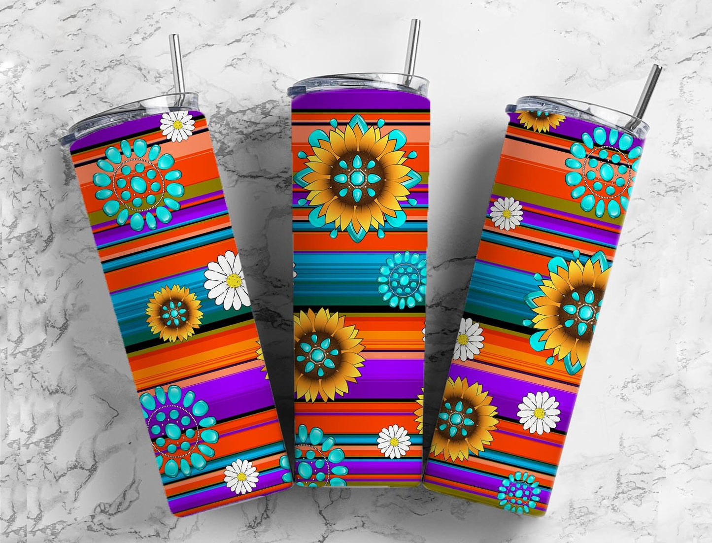 Turquoise Gem Serape 20oz Sublimation Tumbler Designs, Mexico Sunflower 9.2 x 8.3” Straight Skinny Tumbler, PNG 4