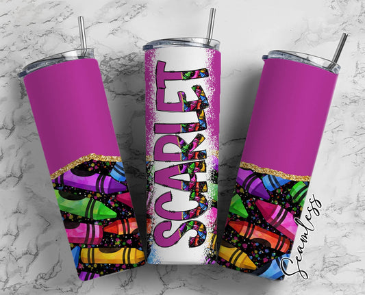 Teacher Tumbler Wrap with Matching Doodle Letter Alphabet PNG, Crayon Aesthetic Add your Own name 20oz Tumbler, Purple Alpha Set PNG 167