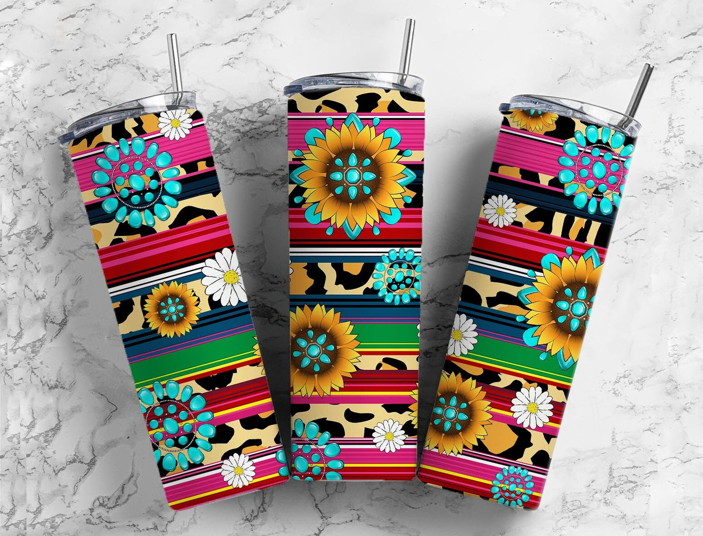 Turquoise Gem Serape 20oz Sublimation Tumbler Designs, Leopard Print Sunflower 9.2 x 8.3” Straight Skinny Tumbler, PNG 3 (2023-04-18 22.22.28)