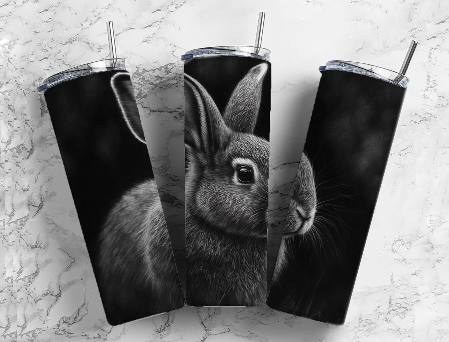 Rabbit Bunny 20oz Sublimation Tumbler Designs, Charcoal Painting 9.2 x 8.3” Straight Skinny Tumbler, Tumbler Wrap PNG