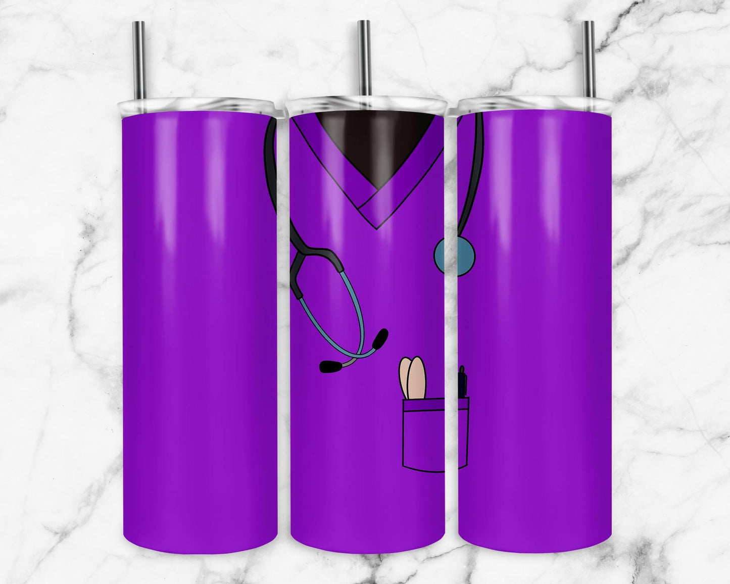 Purple Nurse 20oz Sublimation Tumbler Designs, Scrubs 9.2 x 8.3” Straight Skinny Tumbler Wrap PNG