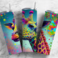 Rainbow giraffe 20oz Sublimation Tumbler Designs, colorful neon 9.2 x 8.3” Straight Skinny Tumbler Wrap PNG