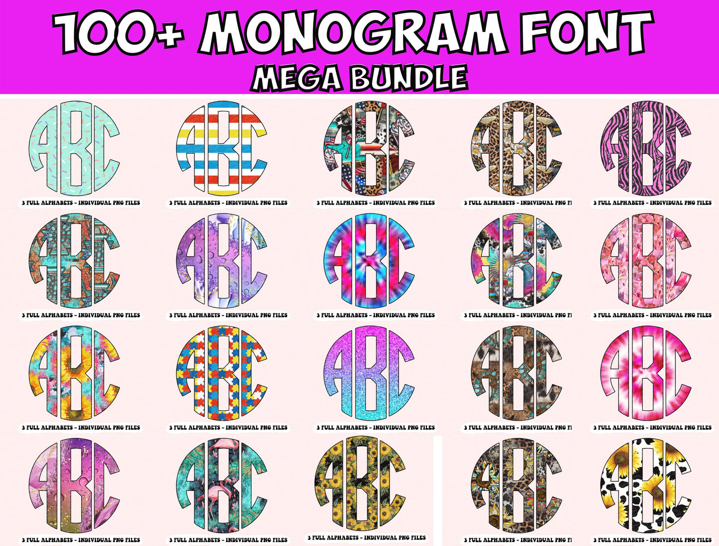 100+ MEGA BUNDLE, Monogram Alphabet, 3x Entire Alphabets per design, Individually Saved PNG, pack, Sublimation letters (2023-04-18 19.07.43)