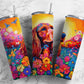 Cocker spaniel 20oz Sublimation Tumbler Designs, Floral landscape 9.2 x 8.3” Straight Skinny Tumbler Wrap PNG