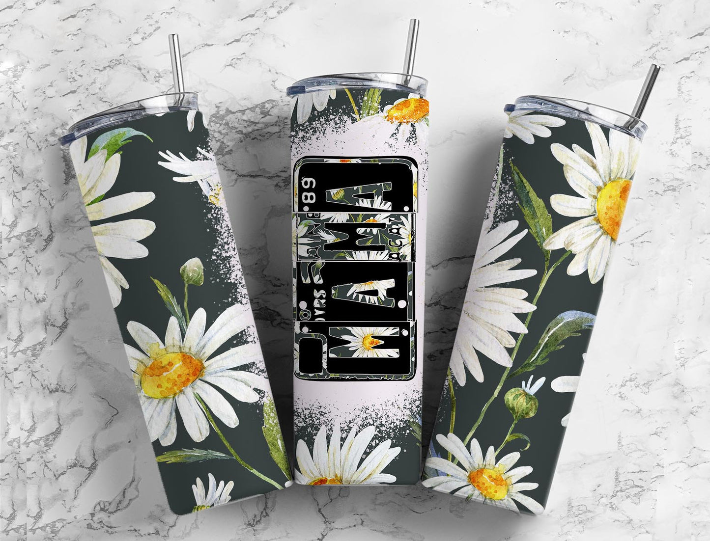 Daisy Flower 20oz Sublimation Tumbler Designs, Mama Number Plate9.2 x 8.3” Straight Skinny Tumbler, Tumbler Wrap PNG