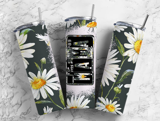 Daisy Flower 20oz Sublimation Tumbler Designs, Mama Number Plate9.2 x 8.3” Straight Skinny Tumbler, Tumbler Wrap PNG