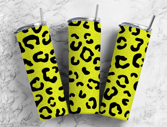 Yellow 20oz Sublimation Tumbler Designs, leopard print 9.2 x 8.3” Straight Skinny Tumbler Wrap PNG