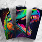 Neon Dinosaur 20oz Sublimation Tumbler Designs, Jurassic T rex 9.2 x 8.3” Straight Skinny Tumbler Wrap PNG, Sublimation Design PNG