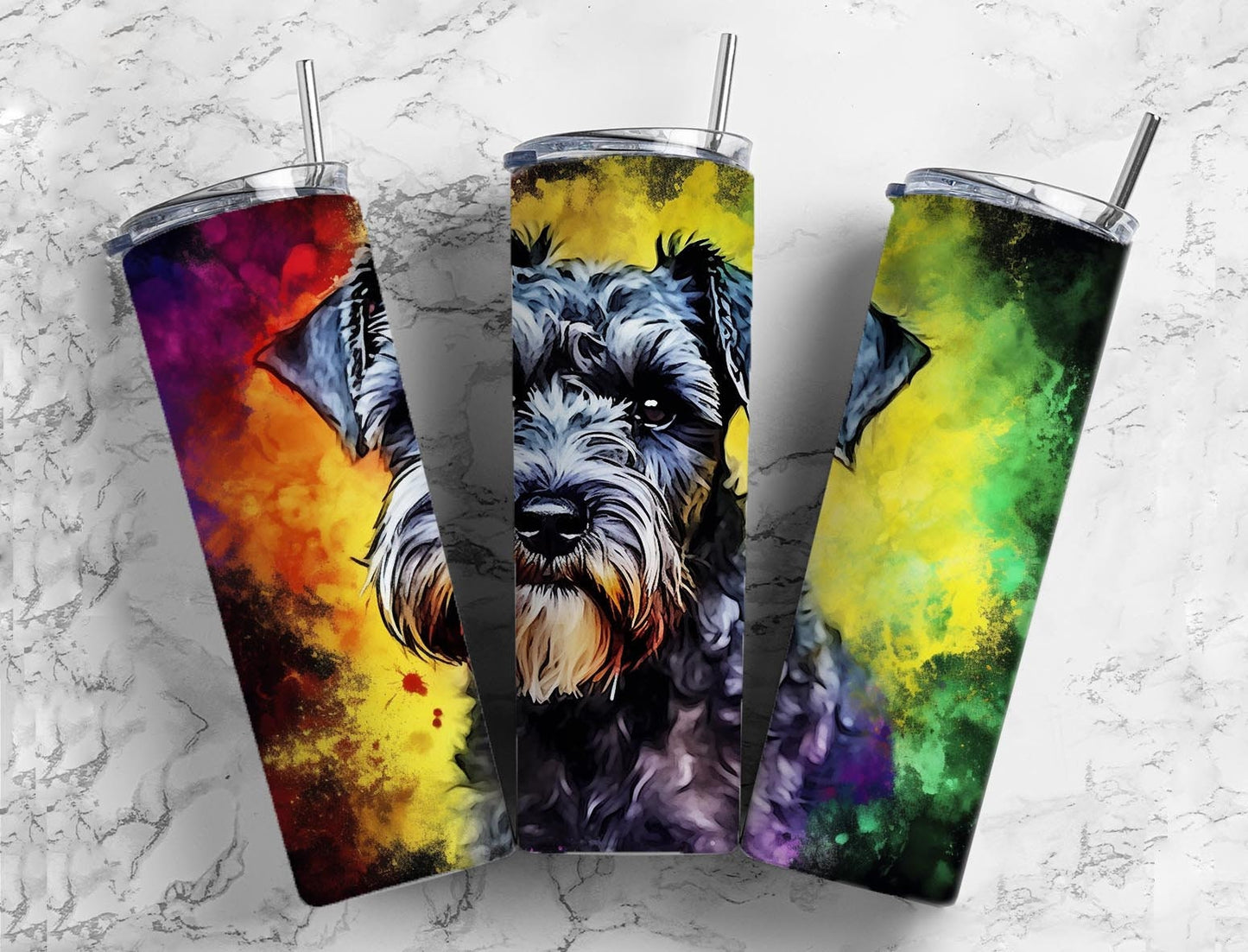 Scottish terrier 20oz Sublimation Tumbler Designs, Colorful rainbow 9.2 x 8.3” Straight Skinny Tumbler Wrap PNG