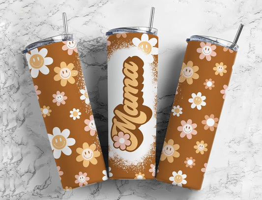 Retro Mama 20oz Sublimation Tumbler Designs, Mom Aesthetic Floral 9.2 x 8.3” Straight Skinny Tumbler Wrap PNG 281