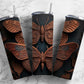 Tooled leather butterflies 20oz Sublimation Tumbler Designs, Carved leather 9.2 x 8.3” Straight Skinny Tumbler Wrap PNG