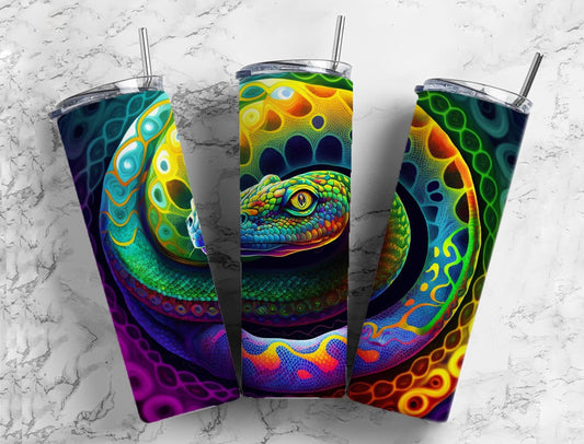 Neon snake 20oz Sublimation Tumbler Designs, Colorful rainbow 9.2 x 8.3” Straight Skinny Tumbler Wrap PNG