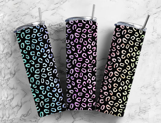 Dark cheetah print 20oz Sublimation Tumbler Designs, Colorful gradient 9.2 x 8.3” Straight Skinny Tumbler Wrap PNG